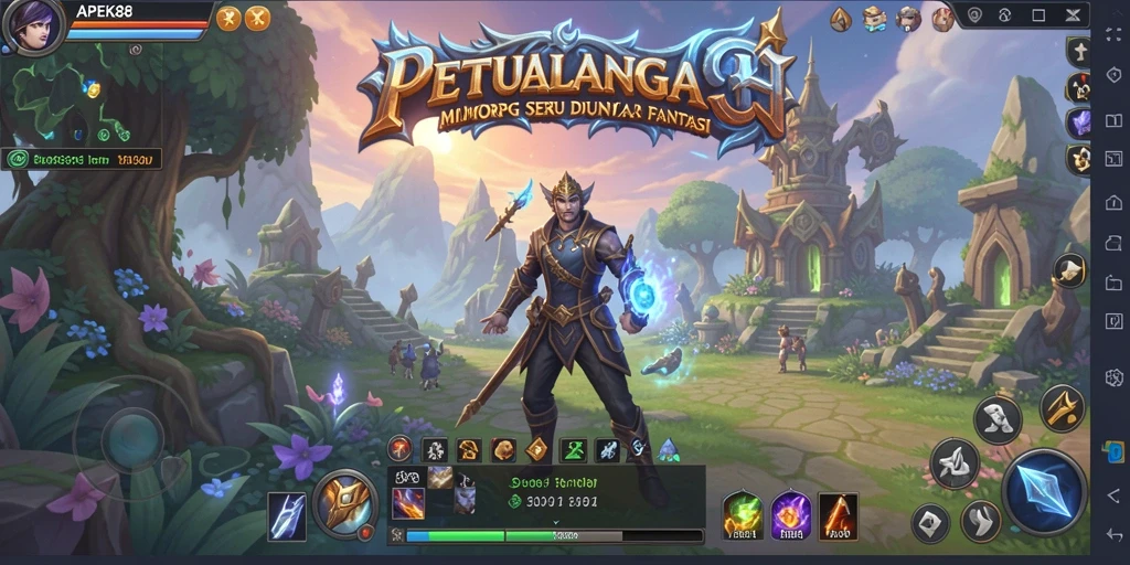 Tampilan seru gameplay APEK88 dengan pertempuran epik di dunia fantasi.