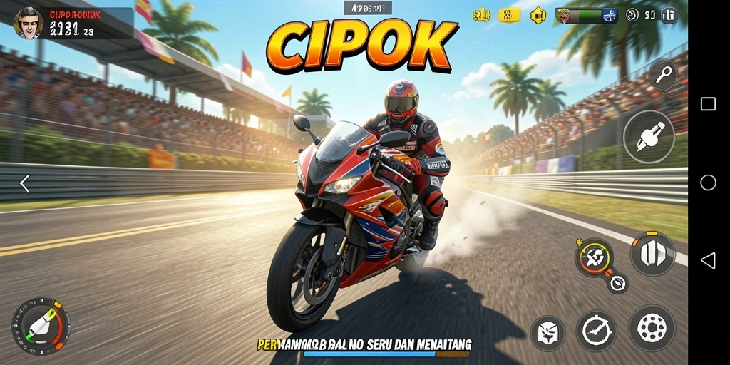 Tampilan gameplay menarik dari <strong>CIPOK</strong> dengan balapan motor yang mendebarkan.
