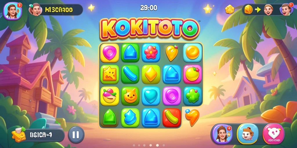 Tampilan gameplay seru KOKITOTO dengan elemen Match-3 yang menantang.